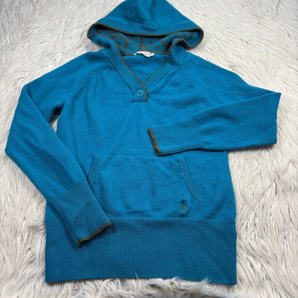 Smartwool Women's M Teal Dazzle Dot Hooded Sweater Merino Wool Henley Granola